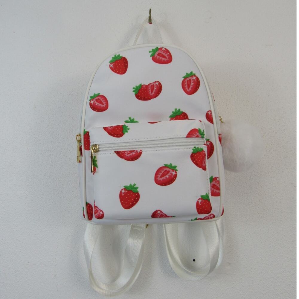 NWT Like Dreams Mini Backpack Purse White Strawberry Print Red